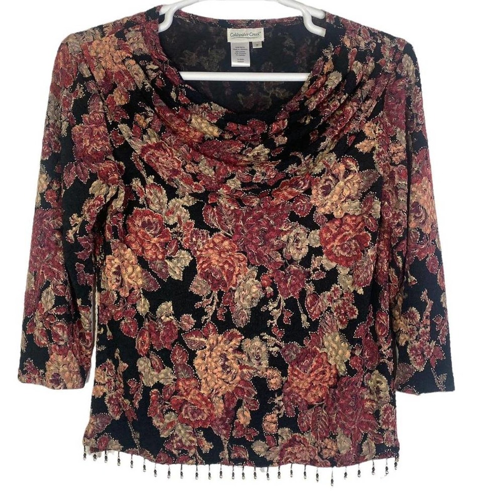 Vintage Y2K  Coldwater Creek Stretch Lace Beaded Hem Blouse Tag Size M